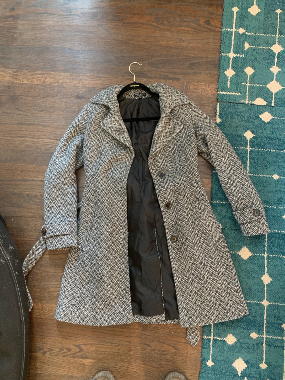 Marvin Browne Gray Herringbone Belted Collared Button Trench Coat UK Size 8 - Picture 7 of 7